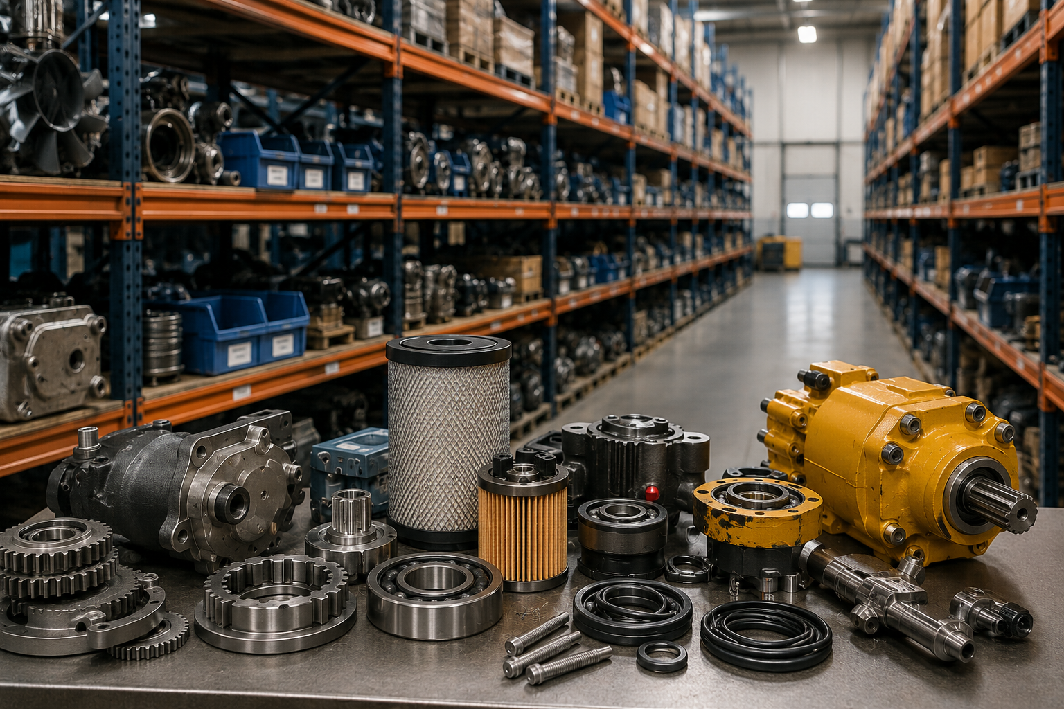 Industrial spare parts warehouse with mechanical components